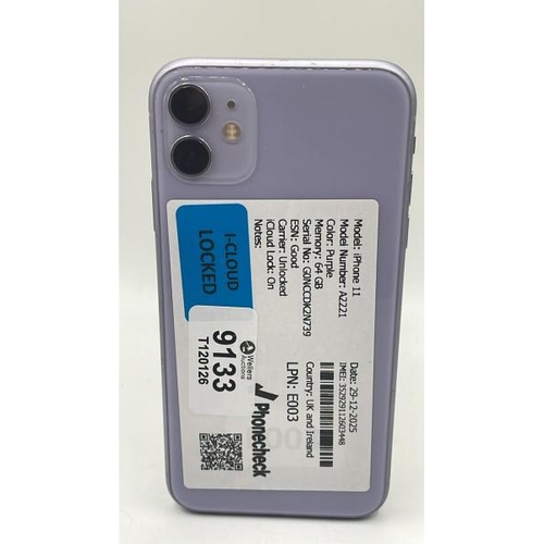 9133 - APPLE IPHONE 11 / A2221 / 64GB / IMEI: 352929112603448 / I-CLOUD LOCKED