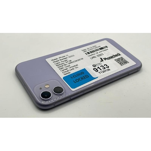 9133 - APPLE IPHONE 11 / A2221 / 64GB / IMEI: 352929112603448 / I-CLOUD LOCKED
