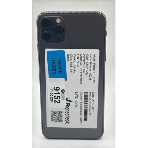 9152 - APPLE IPHONE 12 PRO MAX / A2218 / 64GB / IMEI: 353926108266239 / I-CLOUD LOCKED