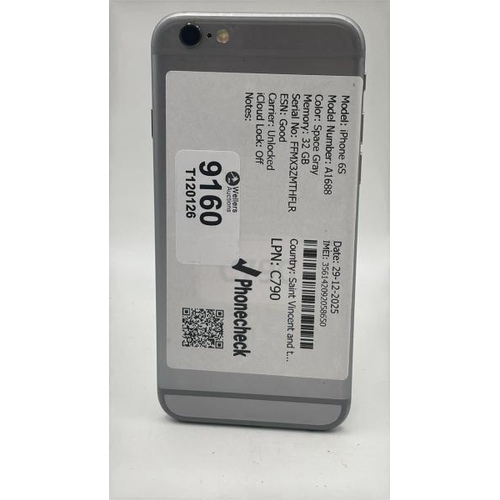 9160 - APPLE IPHONE 6S / A1688 / 32GB / IMEI: 356142092058650 / I-CLOUD UNLOCKED