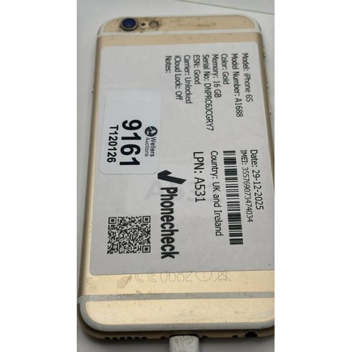 9161 - APPLE IPHONE 6S / A1688 / 16GB / IMEI: 355769073474034 / I-CLOUD UNLOCKED