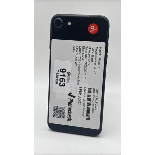 9163 - APPLE IPHONE 7 / A1778 / 32GB / IMEI: 3563901013709019 / I-CLOUD UNLOCKED