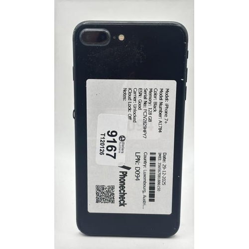 9167 - APPLE IPHONE 7 PLUS / A1784 / 128GB / IMEI: 356567081886150 / I-CLOUD UNLOCKED