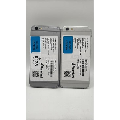 9178 - X2 APPLE IPHONES: IPHONE6 / A1586 / 64GB / IMEI: 356982066914374 & IPHONE 6S / A1688 / 32GB / IMEI: ... 
