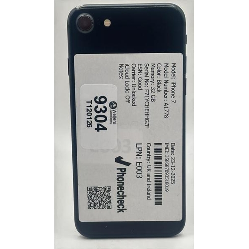9304 - APPLE IPHONE 7 / A1778 / 32GB / IMEI: 358687093518019 / I-CLOUD UNLOCKED