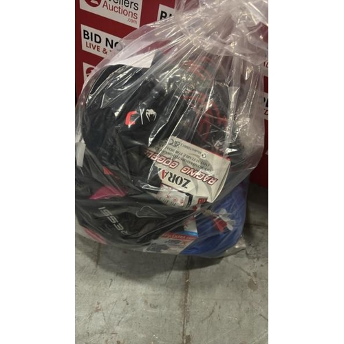 1182 - BAG OF SPORTS RELATED ITEMS INC. SKI GOGGLES, CLOTHING, PADS, ETC