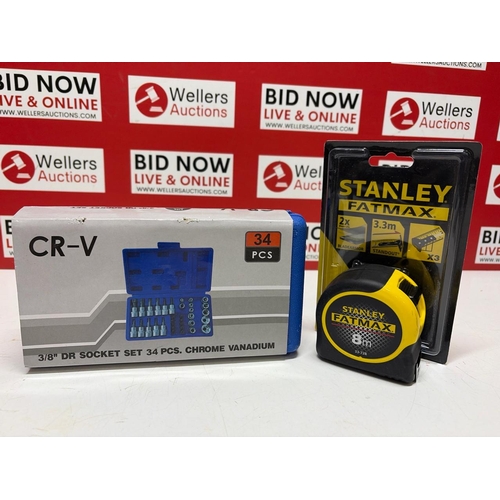 3065 - NEW STANLEY FATMAX 8M TAPE AND NEW CR-V SOCKET SET