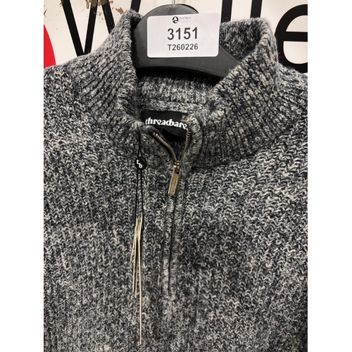 3151 - NEW THREADBARE 1/4 ZIP RIB KNIT SWEATER, XL