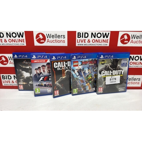 8178 - 5X PLAYSTATION 4 GAMES INC CALL OF DUTY, LEGO NINJAGO, F1 2016