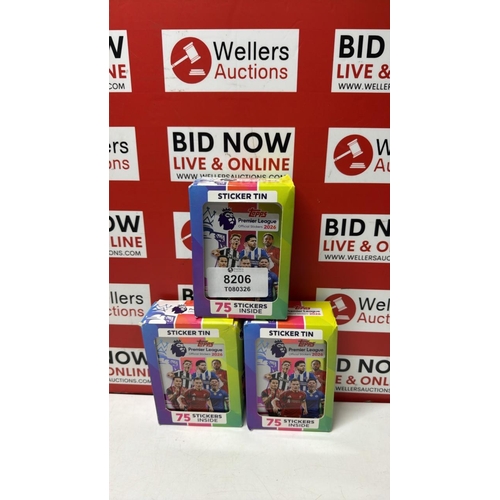 8206 - 3X TOPPS PREMIER LEAGUE 2026 STICKER TIN PACK 75 STICKERS INSIDE