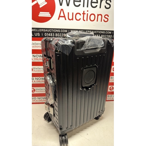 8216 - NEW MEDIUM LOCKABLE SUITCASE ON WHEELS BY JINGPIN WITH CUP HOLDER