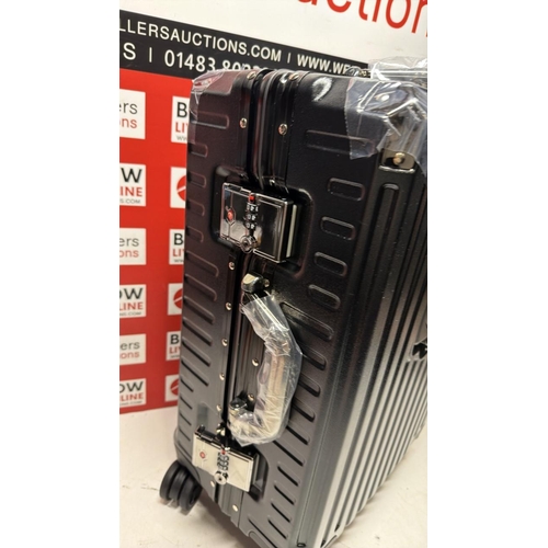 8216 - NEW MEDIUM LOCKABLE SUITCASE ON WHEELS BY JINGPIN WITH CUP HOLDER