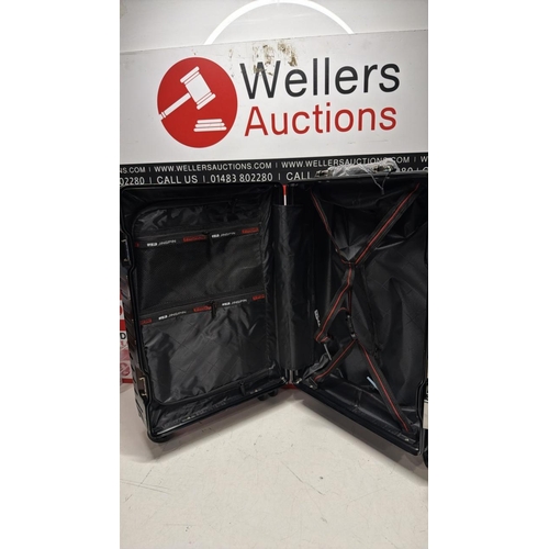 8216 - NEW MEDIUM LOCKABLE SUITCASE ON WHEELS BY JINGPIN WITH CUP HOLDER