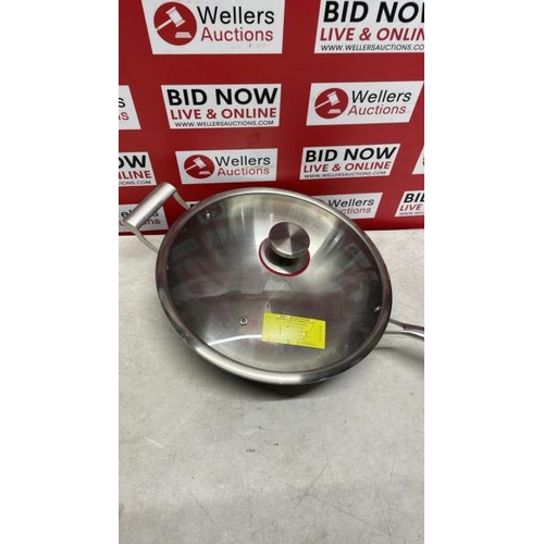6108 - MIU STAINLESS STEEL 34CM WOK & UTENSIL / PLEASE NOTE: ANY PURCHASES LEFT AFTER 5 WORKING DAYS MAY BE... 