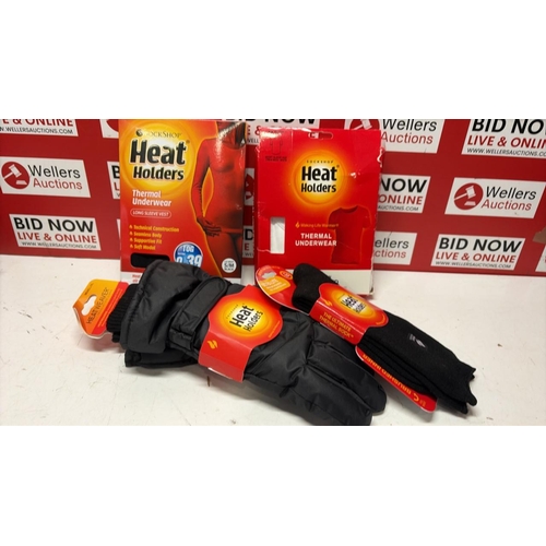 3192 - NEW HEAT HOLDERS THERMALS, GLOVES, AND SOCKS