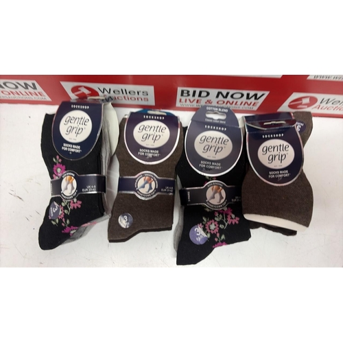 3194 - X4 NEW PACKS OF 3 NEW GENTILE GRIP SOCKS