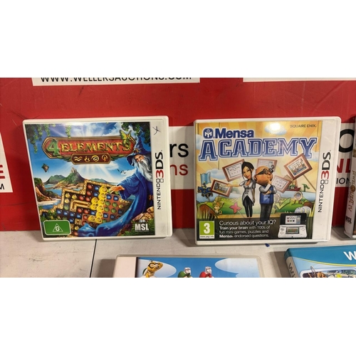 8074 - NINTENDO 3DS, DS, AND WII GAMES INC. MENSA ACADEMY, SUPER MARIO BROS, WII SPORTS CONNECTION ETC