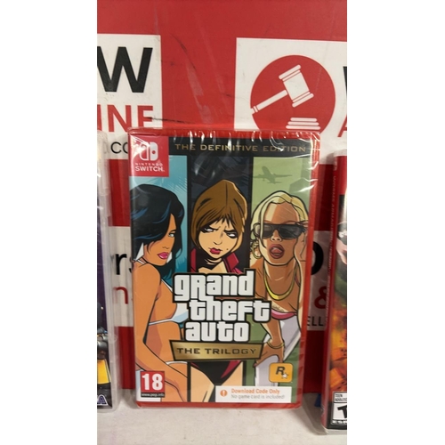 8076 - X3 NEW AND SEALED NINTENDO SWITCH GAMES INC. TWO POINT CAMPUS, GRAND THEFT AUTO TRILOGY AND WORMS AR... 