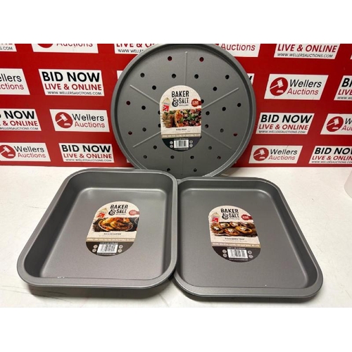 3027 - BAKER & SALT NON STICK TRAYS INCLUDING ROASTING, OVEN & PIZZA