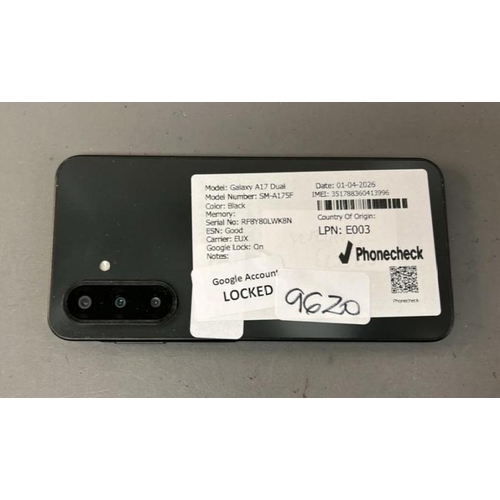 9620 - SAMSUNG GALAXY A17 DUAL/ SM-A175F/ BLACK/ GOOGLE LOCKED/ IMEI: 351788360413996- SCREEN DAMAGED