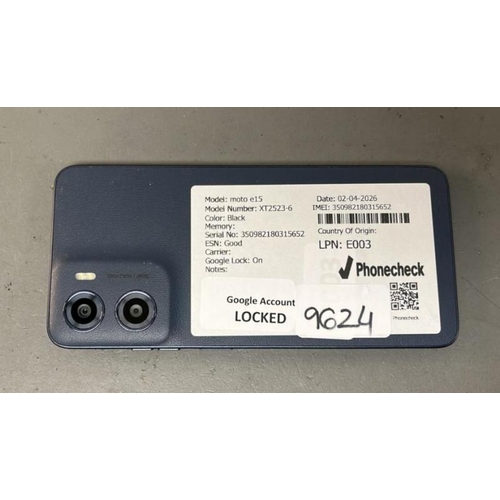 9624 - MOTOROLA E15/ XT2523-6/ BLACK/ GOOGLE LOCKED/ IMEI: 350982180315652
