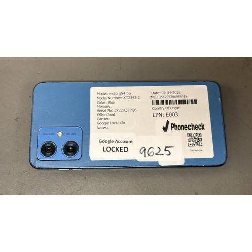 9625 - MOTOROLA G54 5G/ XT2343-2/ BLUE/ GOOGLE LOCKED/ IMEI: 355295286955916 - SCREEN DAMAGED
