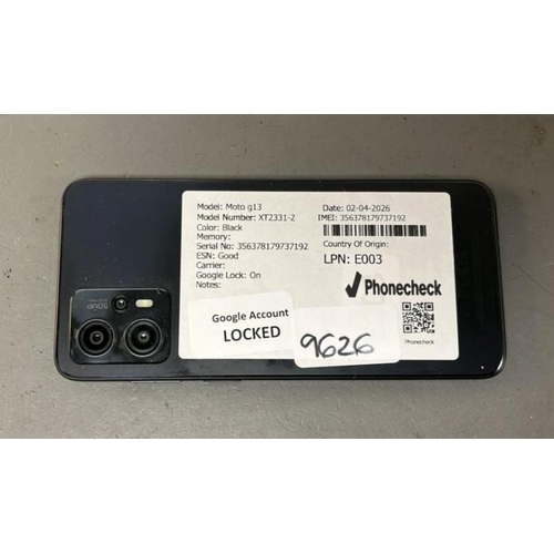 9626 - MOTOROLA G13/ XT2331-2/ BLACK/ GOOGLE LOCKED/ IMEI: 356378179737192