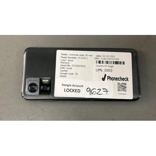 9627 - MOTOROLA EDGE 30 NEO/ XT2245-1/ BLACK/ GOOGLE LOCKED/ IMEI: 353673587575496