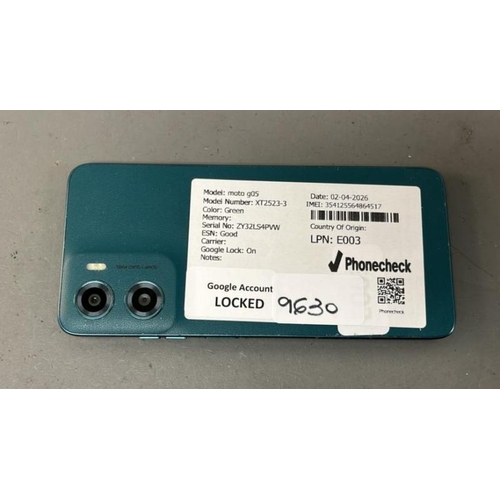 9630 - MOTOROLA MOTO G05/ XT2523-3/ GREEN/ GOOGLE LOCKED/ IMEI: 354125564864517 - SCREEN DAMAGED