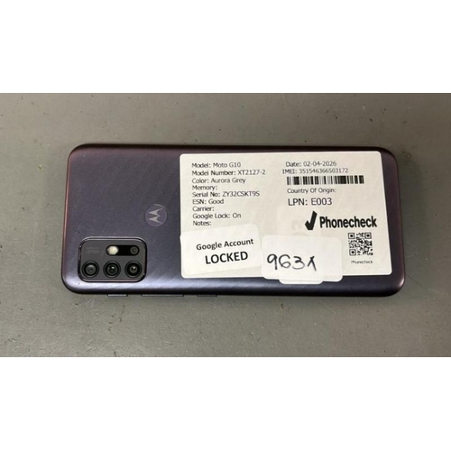9631 - MOTOROLA MOTO G10/ XT2117-2/ AURORA GREY/ GOOGLE LOCKED/ IMEI: 351546366503172