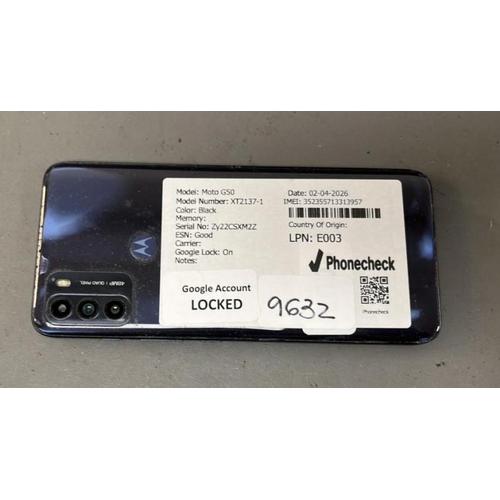 9632 - MOTOROLA G50/ XT2137-1/ BLACK/ GOOGLE LOCKED/ IMEI: 352355713313957