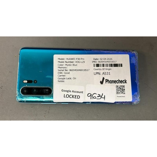 9634 - HUAWEI P30 PRO/ VOG-L29/ MYSTIC BLUE/ GOOGLE LOCKED/ IMEI: 860945046918517- BACK DAMAGED