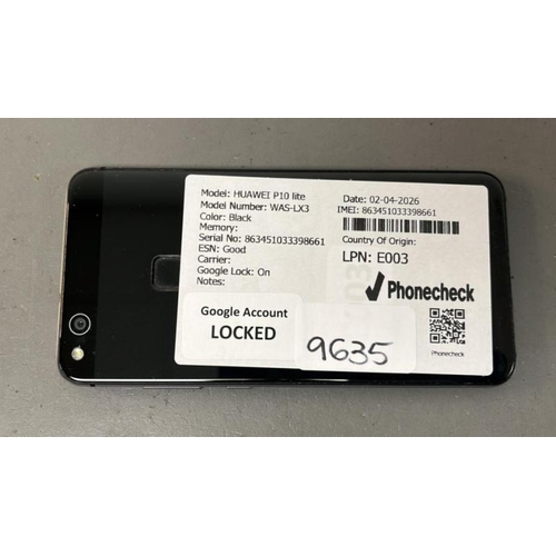 9635 - HUAWEI P10 ELITE/ WAS-LX3/ BLACK/ GOOGLE LOCKED/IMEI: 863451033398661