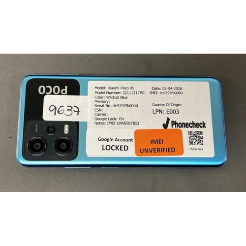 9637 - XIAOMI POCO X5/ 22111317PG/ WILDCAT BLUE/ GOOGLE LOCKED/ IMEI: 4E5297FB0000 (IMEI UNVERIFIED)