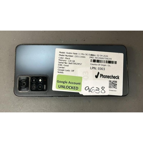 9638 - REDMI NOTE 11 RO 5G/ 2201116SG/ BLACK/ 128GB/ GOOGLE UNLOCKED/ IMEI: 865346067566209