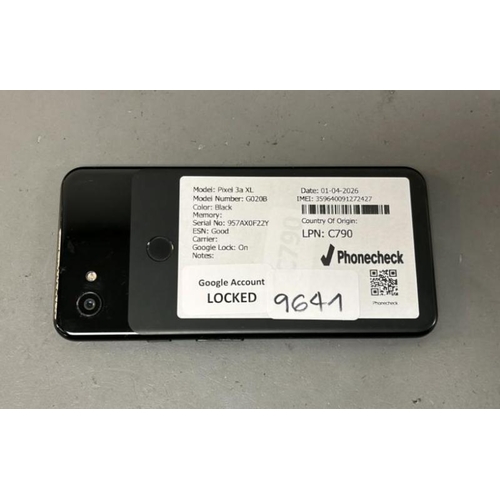 9641 - GOOGLE PIXEL 3A XL/ G020B/ BLACK/ GOOGLE LOCKED/ IMEI: 359640091272427 - SCREEN DAMAGED