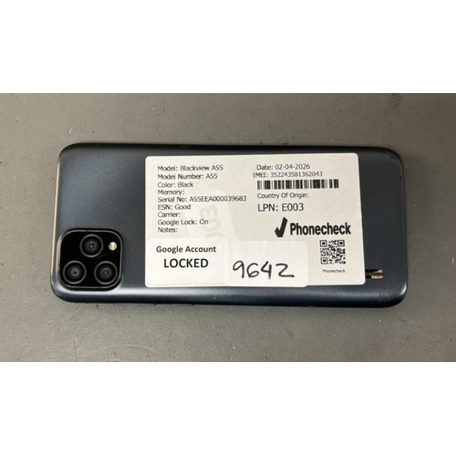 9642 - BLACKVIEW A55/ A55/ BLACK/ GOOGLE LOCKED/ IMEI: 352243581362043 - SCREEN DAMAGED