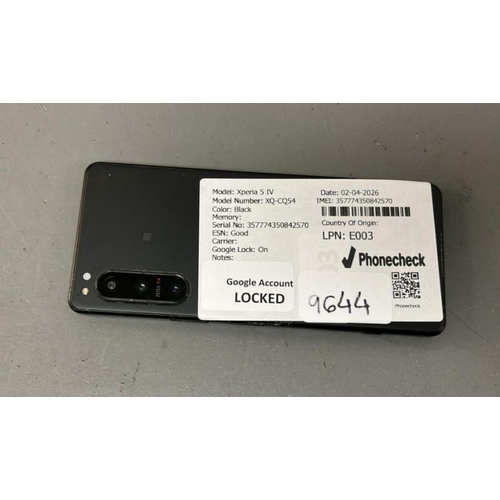 9644 - SONY XPERIA 5 IV/ XQ-CQ54/ BLACK/ GOOGLE LOCKED/ IMEI: 357774350842570 - DISPLAY DAMAGED