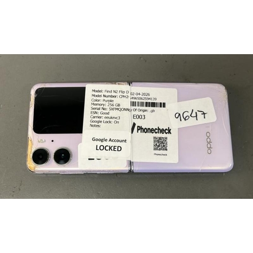 9647 - OPPO/ FIND N2 FLIP DUAL/ CPH2437/ PURPLE/ 256GB/ GOOGLE LOCKED/IMEI: 864965062594139 - BACK DAMAGED