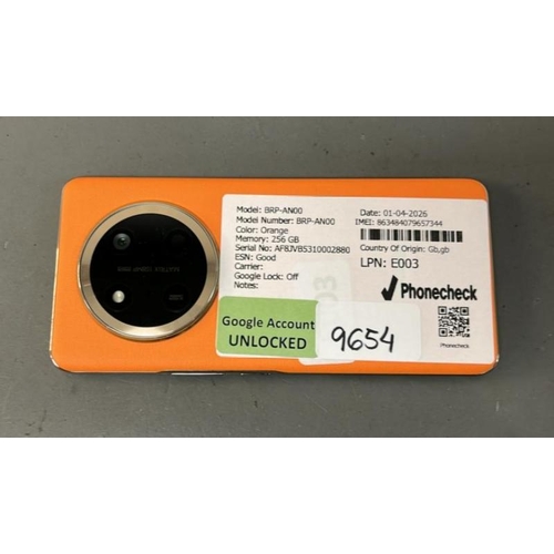 9654 - PHONE HONOR BRP-AN00/ ORANGE/ 256GB/ GOOGLE UNLOCKED/ IMEI:863484079657344