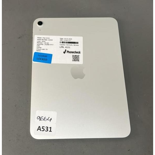 9664 - APPLE IPAD (A16)/ A3354/ SILVER/ 128GB/ I-CLOUD LOCKED/ IMEI: L4G9W77P77