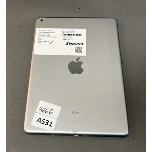 9666 - APPLE IPAD 6TH GEN/ A1893/ SPACE GRAY/ 32GB/ I-CLOUD UNLOCKED/ IMEI: F9FW716CJF8J