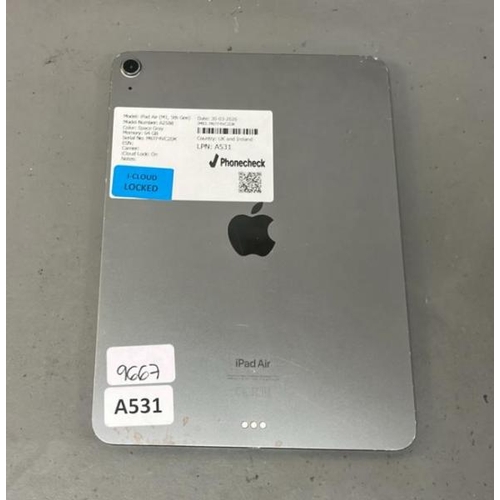 9667 - APPLE AIR (M1, 5TH GEN)/ A2588/ SPACE GRAY/ 64GB/ I-CLOUD LOCKED/ IMEI: M6TF4VC2DK - SCREEN SLIGHT D... 