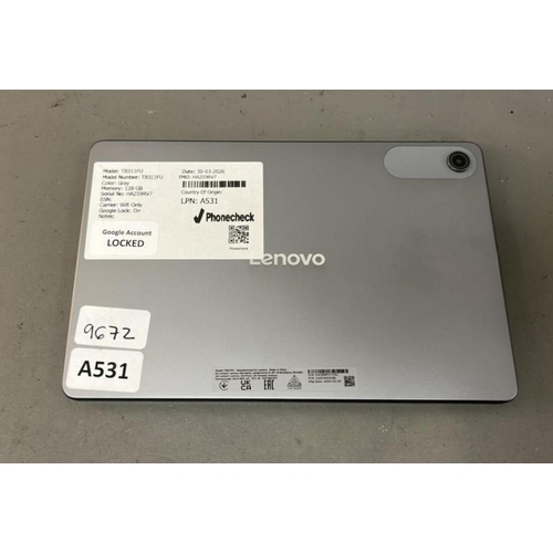 9672 - LENOVO TABLET/ TB311FU/ GRAY/ 128GB/ GOOGLE LOCKED/ IMEI: HA259RV7
