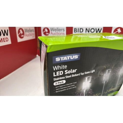 9070 - STATUS NUNDLE OUTDOOR GARDEN SOLAR LIGHT / 3 PACK OF 6 CENTIMETER LED BOLLARD TOP STAKE LIGHTS/STAIN... 