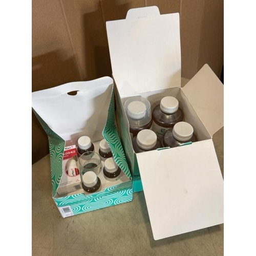 8581 - X4 BOTTLES OF SYMPROVE SUPPLEMENTS(500ML) & A GIFT SET WITH THREE SHOTS & A GLASS