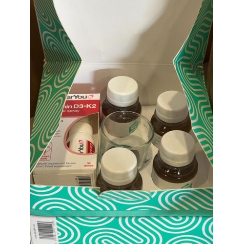 8581 - X4 BOTTLES OF SYMPROVE SUPPLEMENTS(500ML) & A GIFT SET WITH THREE SHOTS & A GLASS