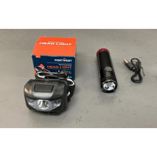 9563 - X2 INC. LEZYNE MACRO DUO FRONT AND REAR HELMET LIGHT, PORTWEST REACHARGEABLE HEAD LIGHT