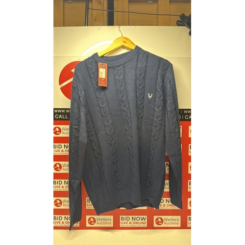 3110 - GENTS NEW NAVY JJ WILLIS CABLE KNIT JUMPER / SIZE MEDIUM