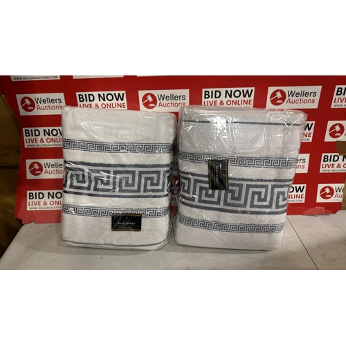 3265 - 2 PACKS OF 3 WHITE GREEK BATH SHEETS 90CM X 150CM